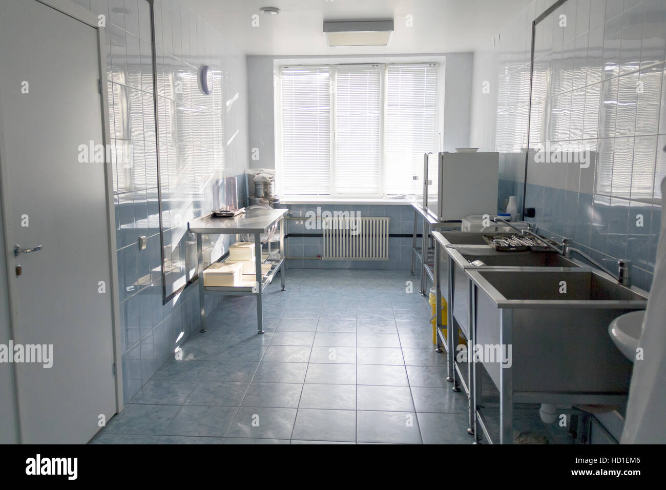 Photo of hospital kitchen with large sinks Stock Photo