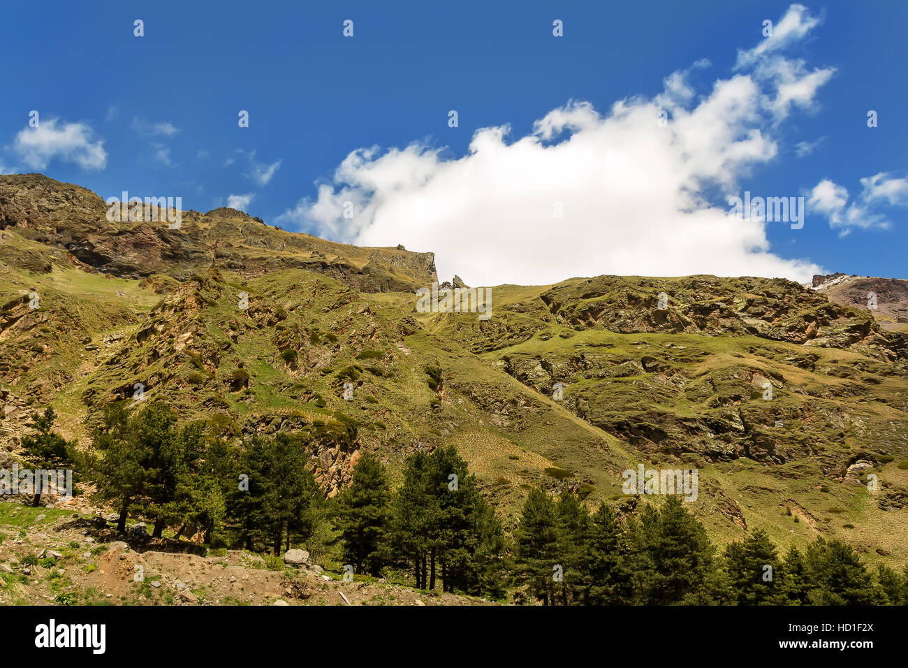 Landscape of summer mountains with blue sky and white clouds Stock ...