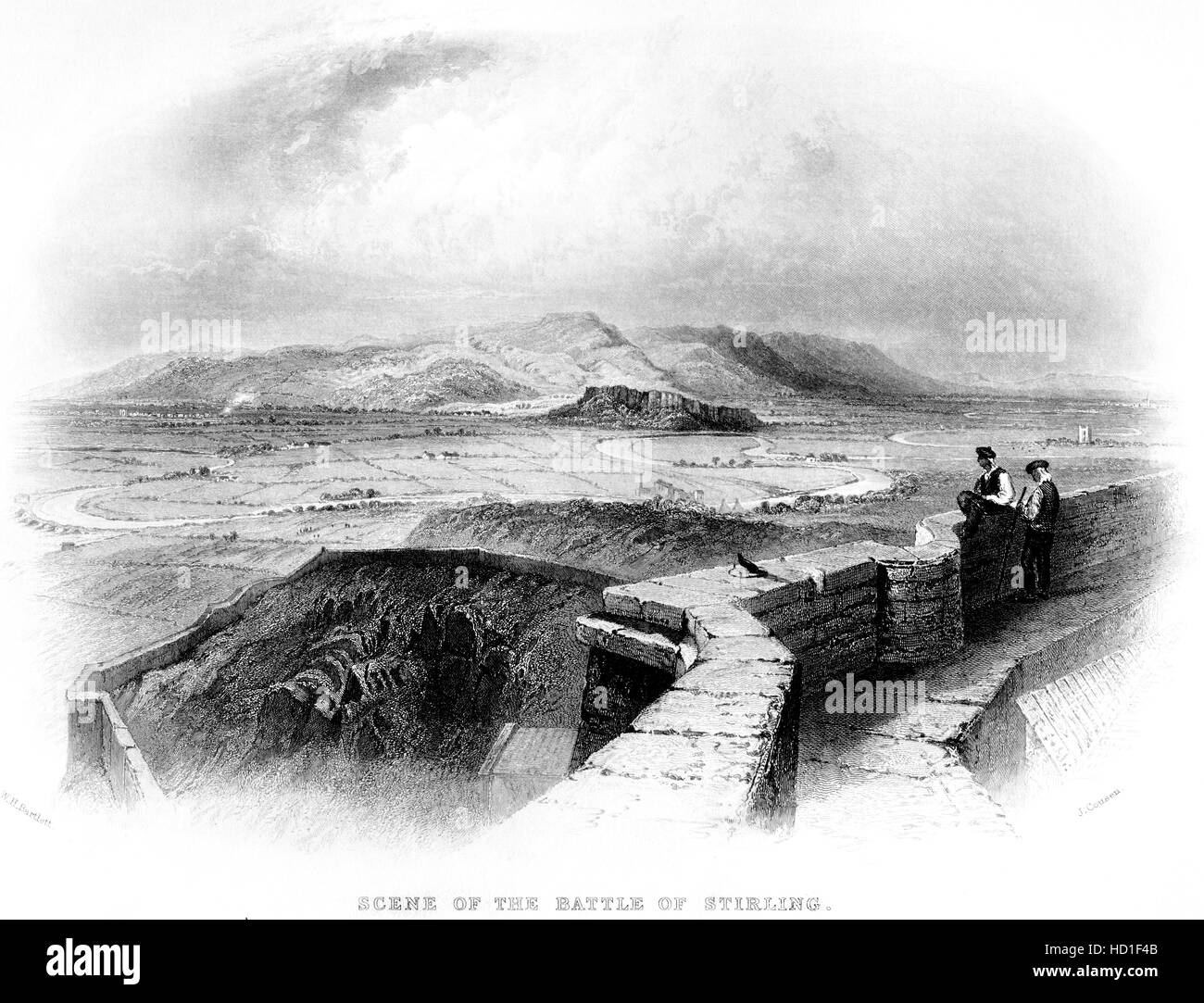 An engraving of the Scene of the Battle of Stirling scanned at high resolution from a book printed in 1859. Believed copyright free. Stock Photo