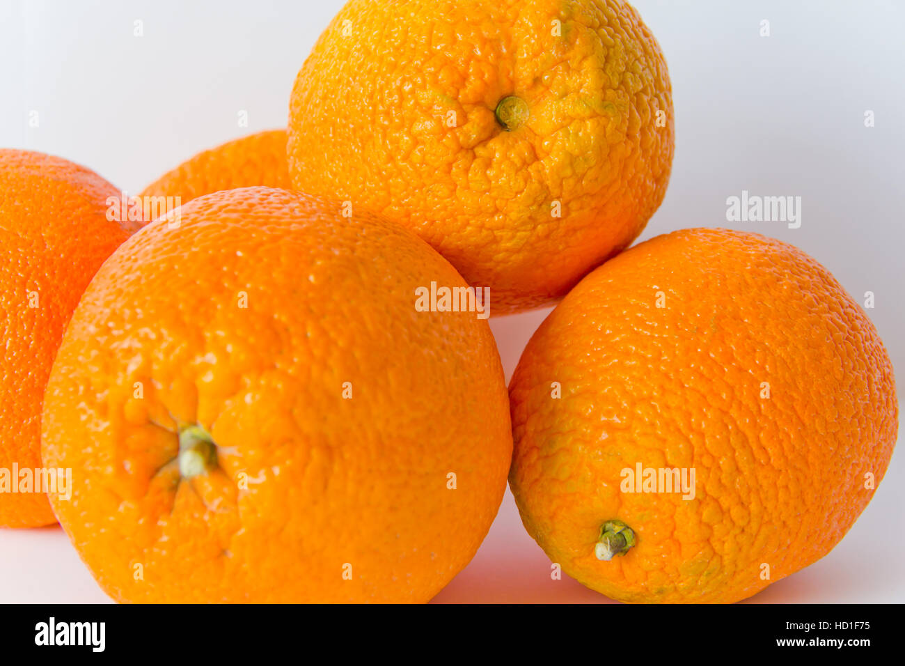 Photo of appetizing ripe oranges on white background Stock Photo