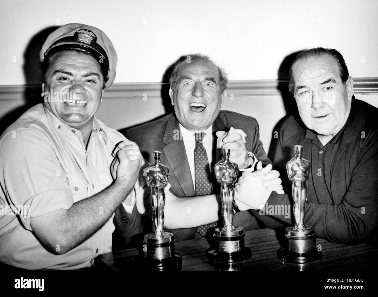 ERNEST BORGNINE, with Ed Begley and Broderick Crawford with their Oscar ...