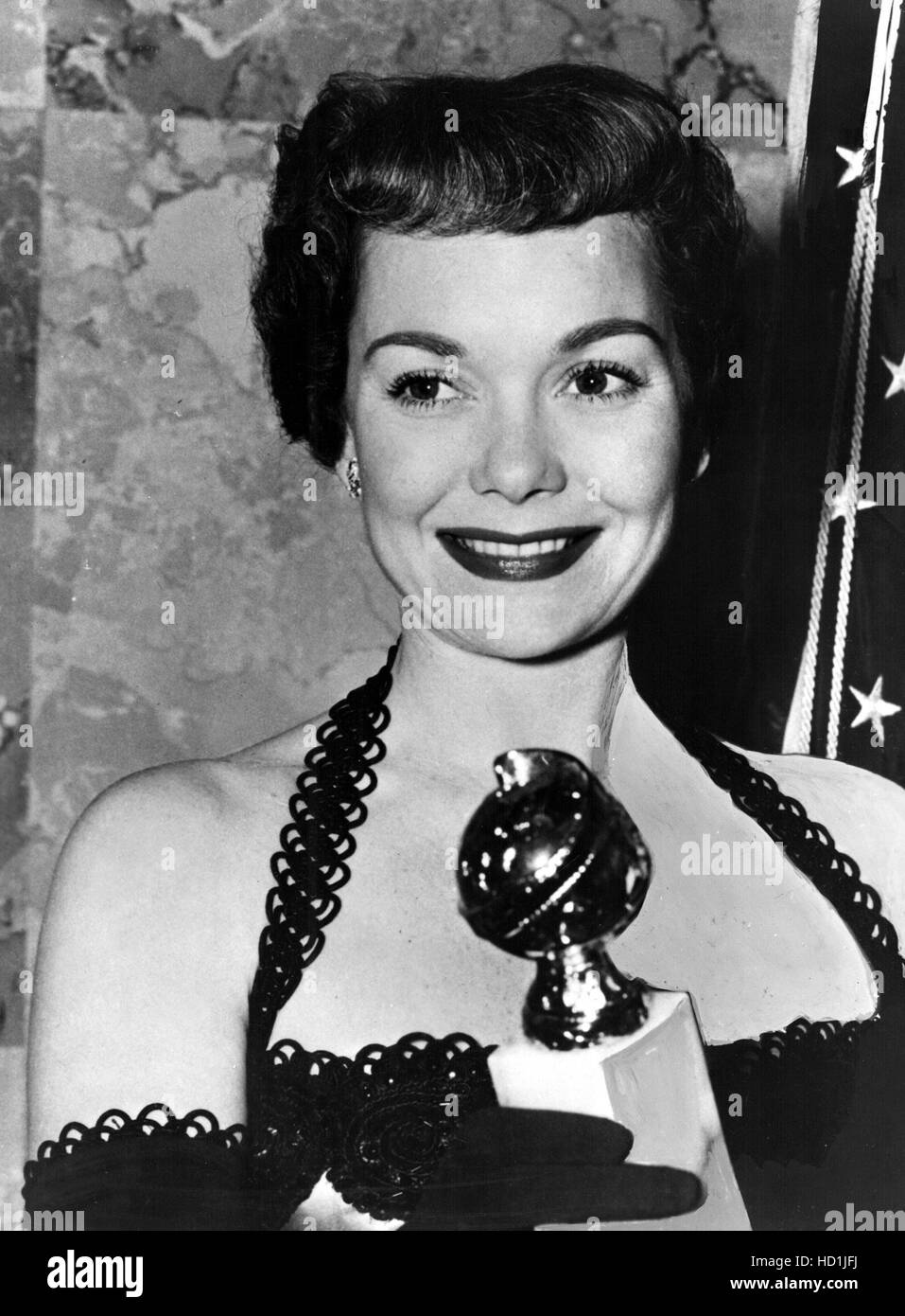 Jane Wyman Jubilantly Holds Her Golden Globe Award For Best Actress The Blue Veil 1951 Stock Photo Alamy