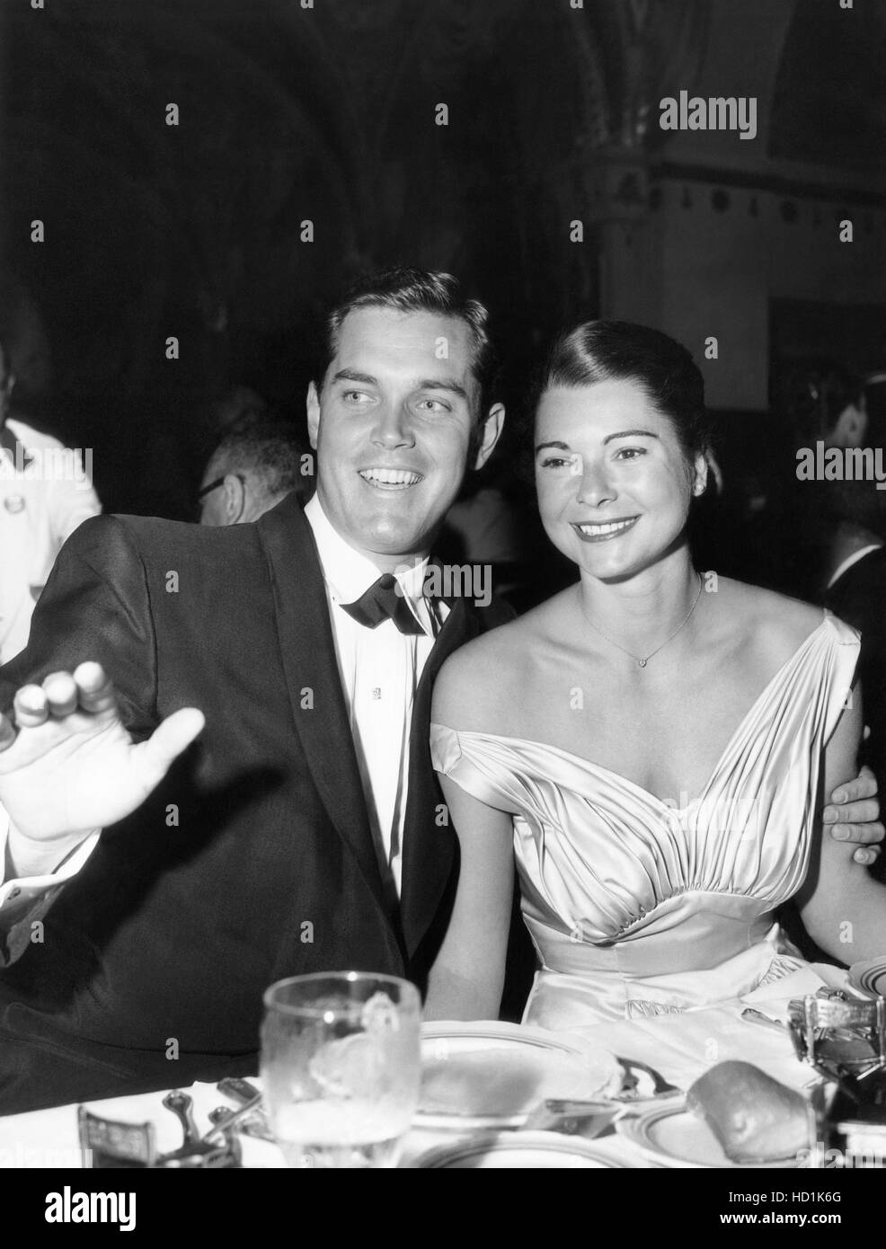 Jeffrey Hunter, left, and his wife, Joan Bartlett, at a Hollywood