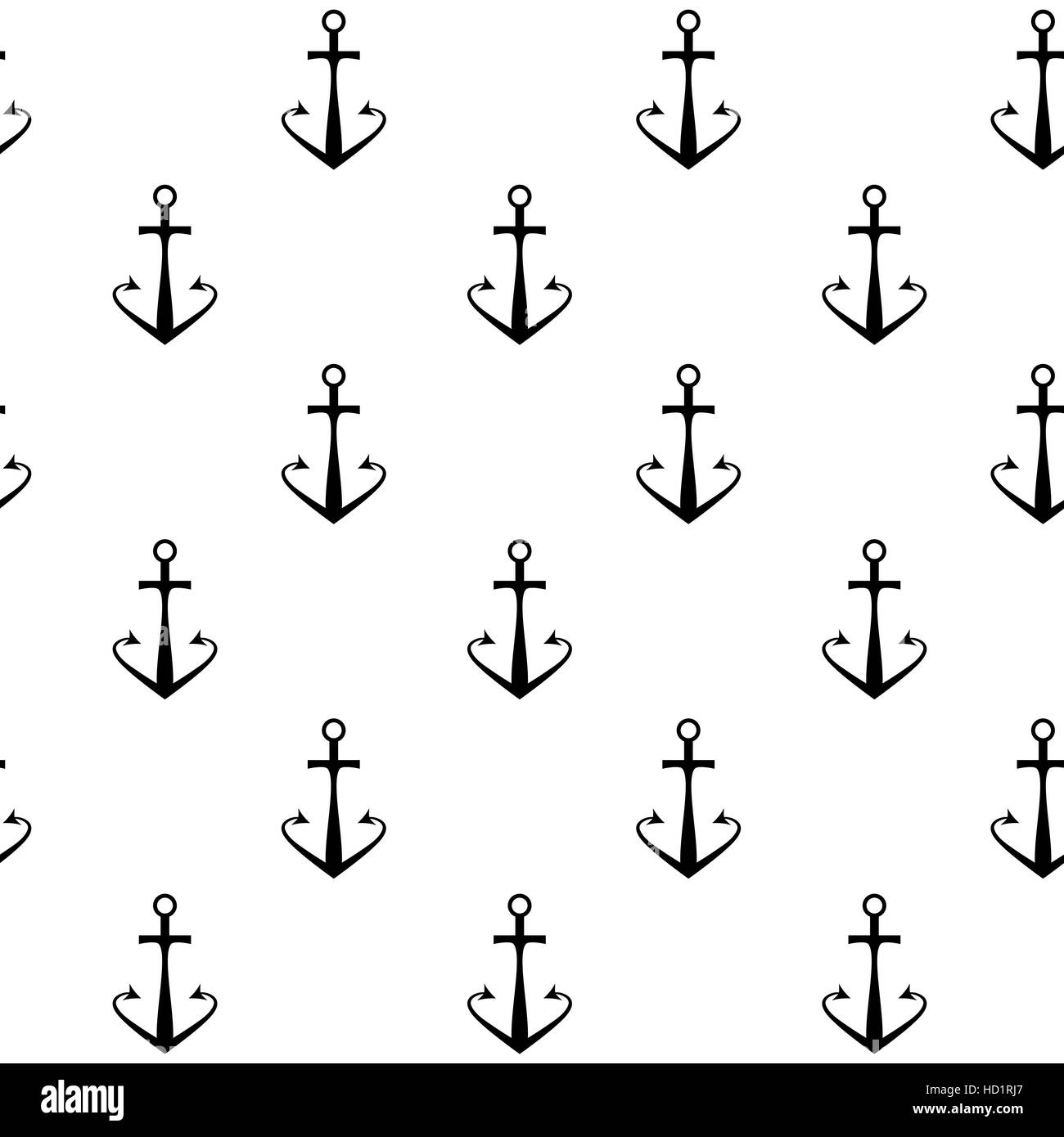 Anchor seamless pattern black white. Nautical ship anchor vector, pattern with vintage anchor illustration Stock Photo