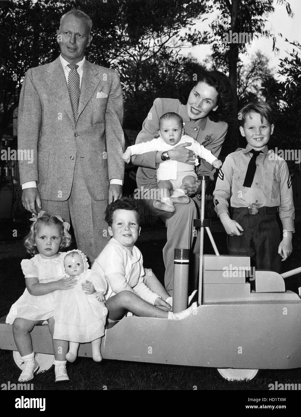 John Farrow and Maureen O'Sullivan with their children, from left, Mia