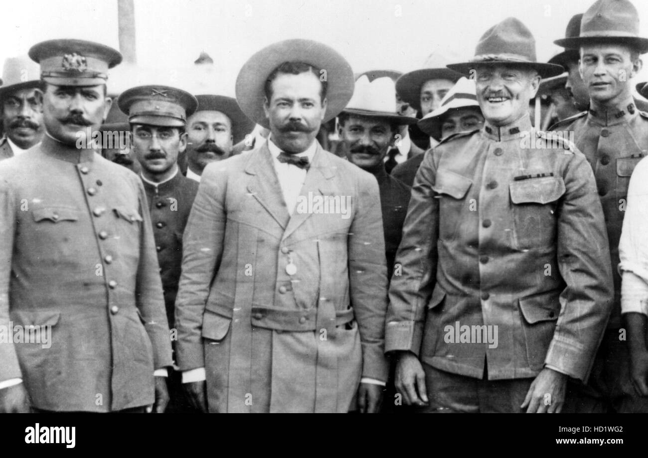 Pancho Villa posing with General John Pershing, Lieutentant George ...