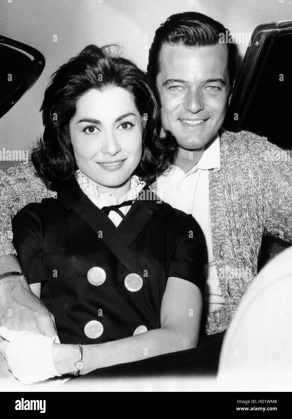 From left, Carol Lawrence, Robert Goulet, in a New York cab after