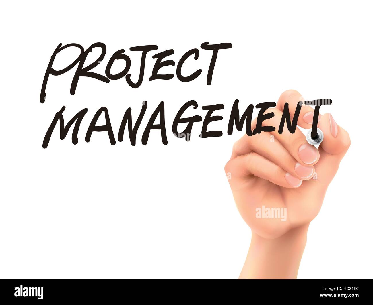 project management words written by 3d hand over white background Stock