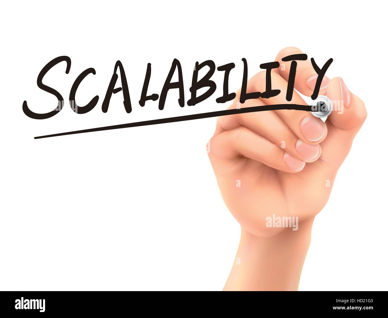 scalability word written by 3d hand over white background Stock Vector