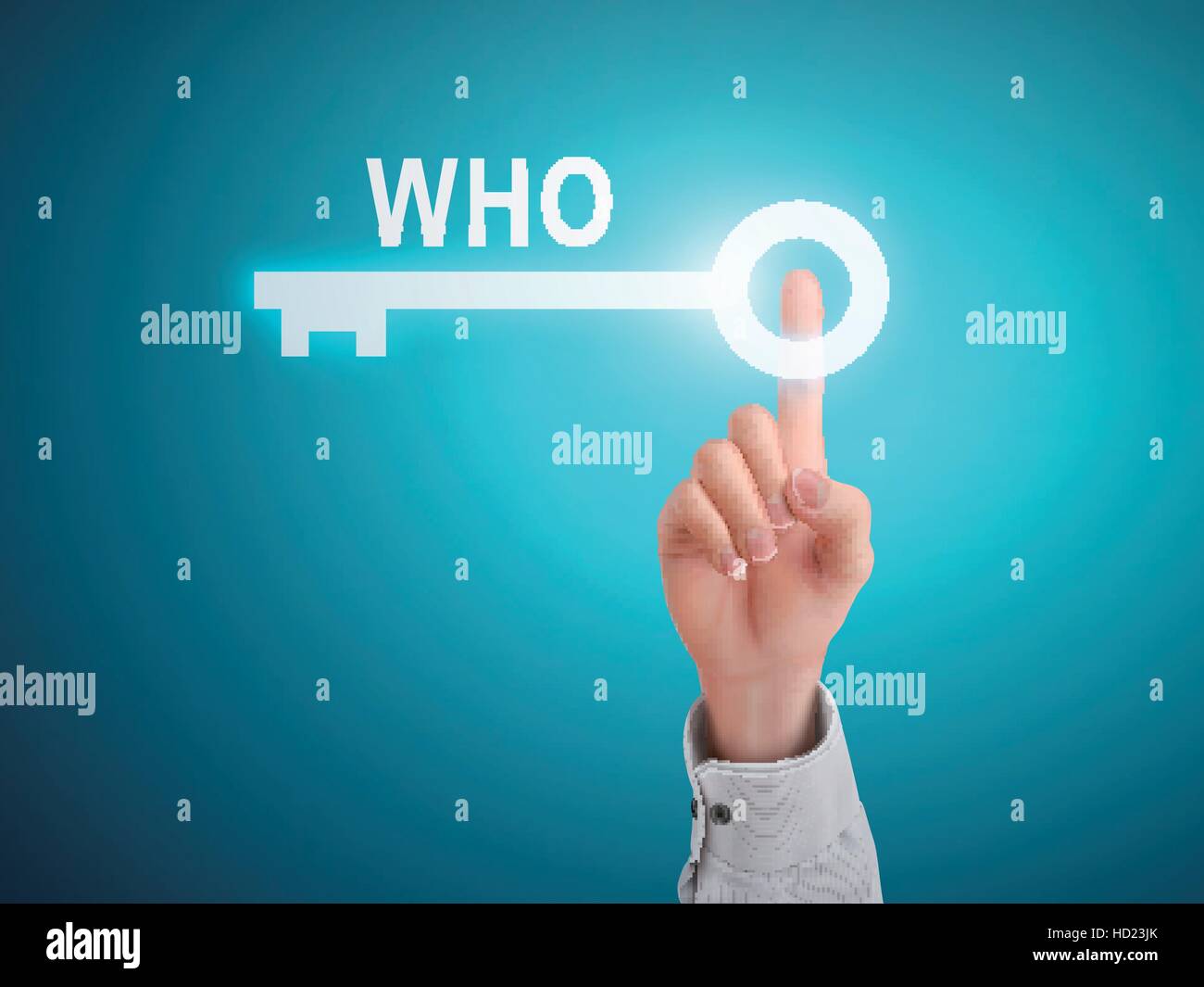 Who Keys male hand pressing who key button over blue abstract background Stock ...