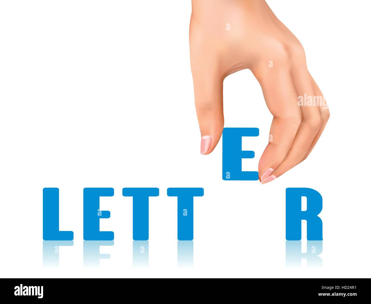 letter word taken away by hand over white background Stock Vector