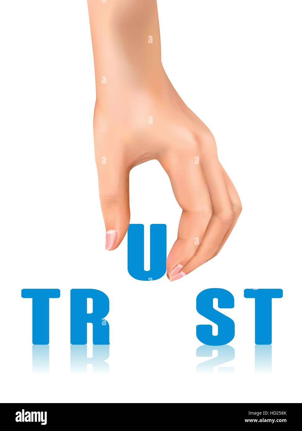 trust word taken away by hand over white background Stock Vector