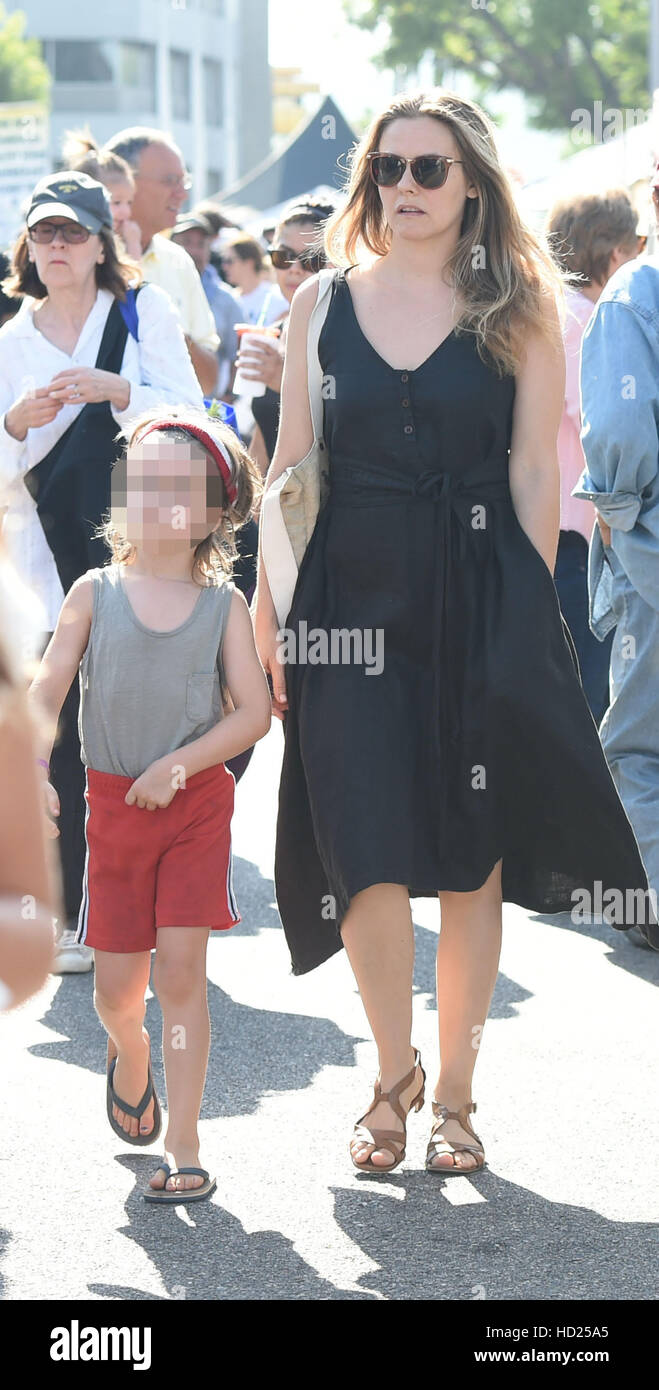 Alicia Silverstone and her son, Bear Blu Jarecki, visiting a farmers
