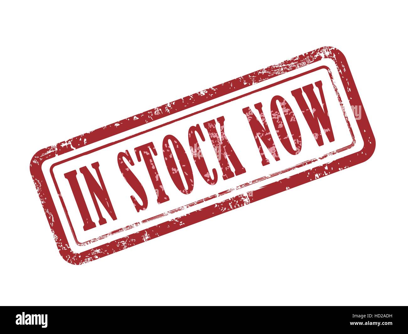 stamp in stock now in red over white background Stock Vector