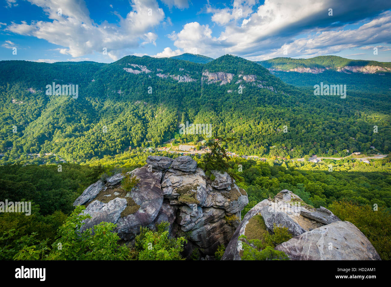 View from Pulpit Rock, at Chimney Rock State Park, North Carolina. Stock Photo