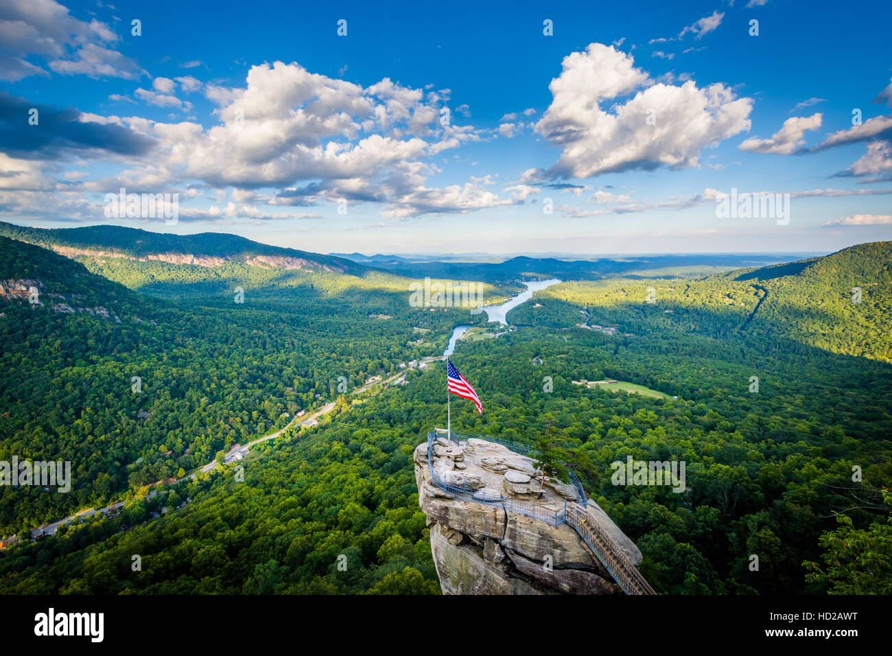 View of Chimney Rock and Lake Lure at Chimney Rock State Park, North