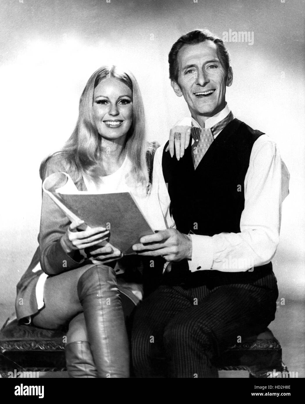 veronica-carlson-and-peter-cushing-joke-during-a-script-reading-for
