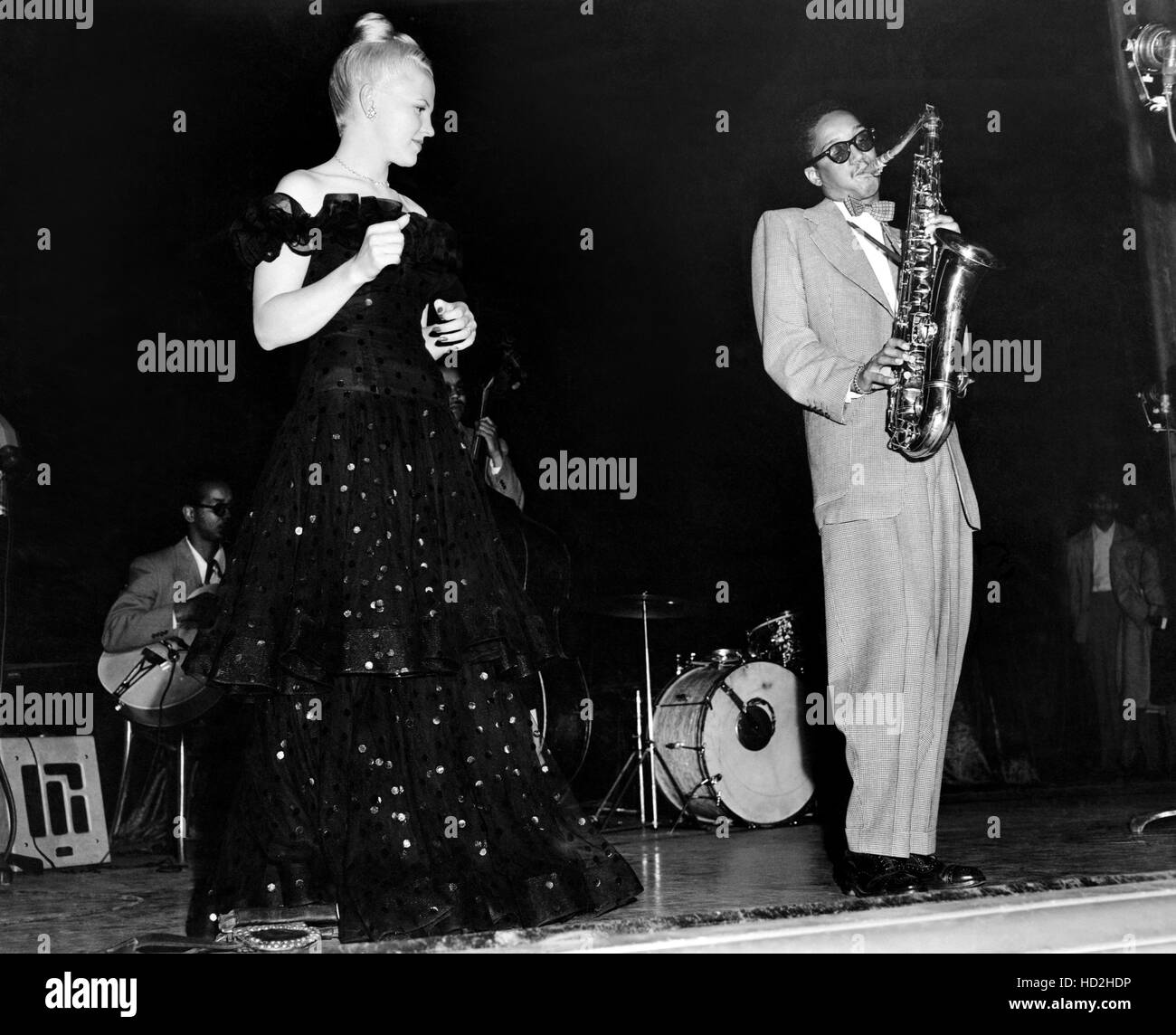 From left: Irving Ashby (rear, Peggy Lee, Wardell Gray at Gene Norman's