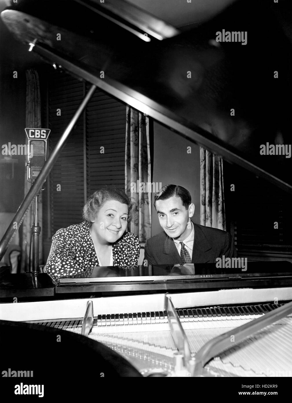 Sophie Tucker and Irving Berlin, preparing for tribute to Irving Berlin broadcast, 1938 Stock Photo