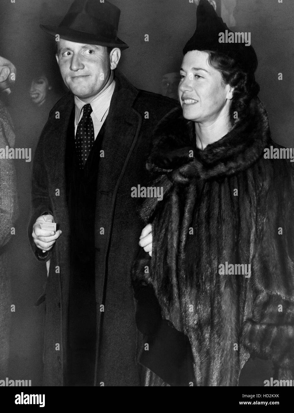 SPENCER TRACY and wife LOUISE TRACY attend premeiere of ADVENTURES OF TOM SAWYER, 1938 Stock Photo