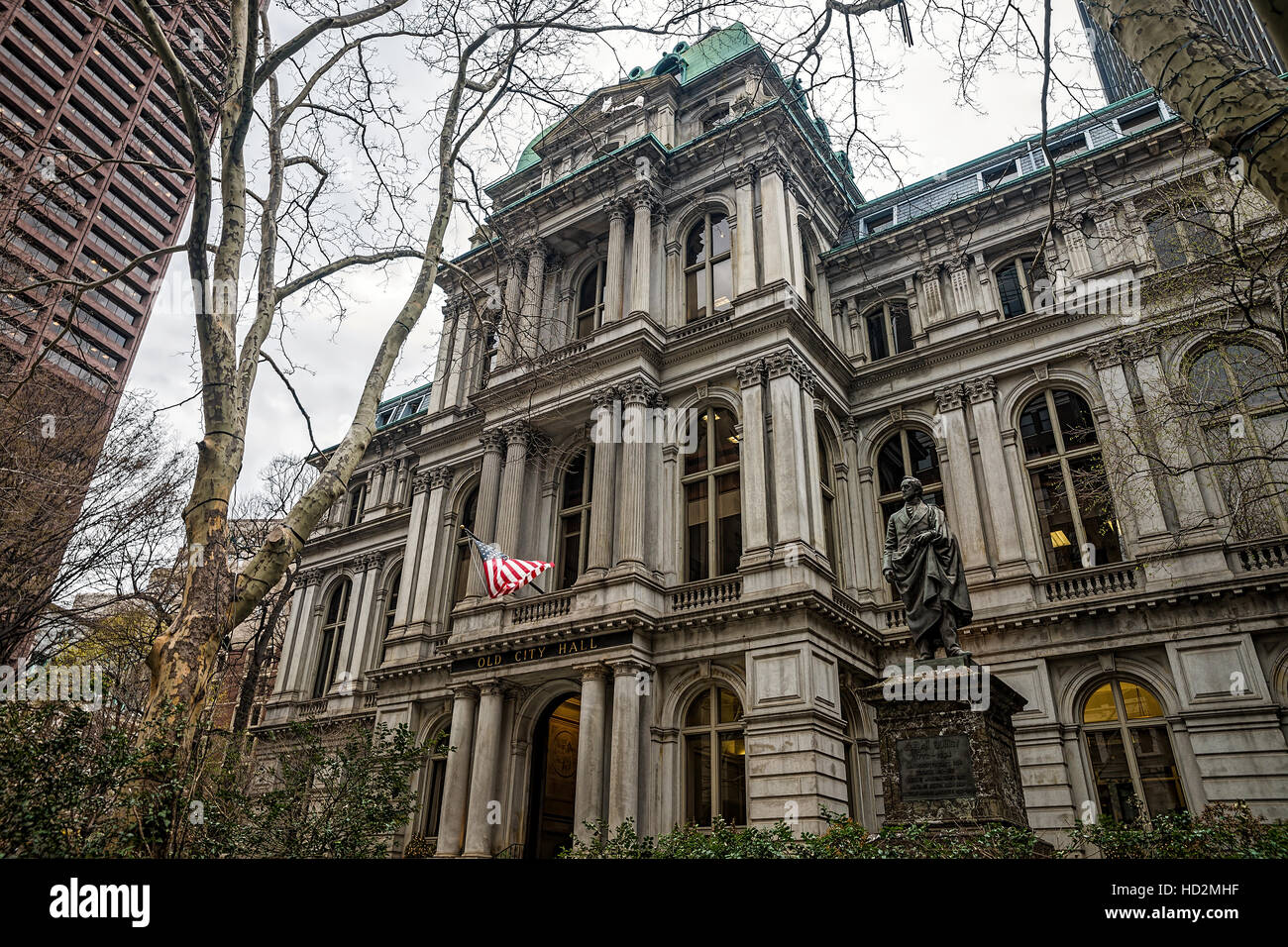 Old Town Hall and Benjamin Franklin Statue in downtown Boston