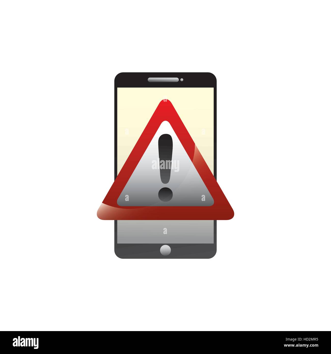 smartphone device with warning sign over white background. colorful