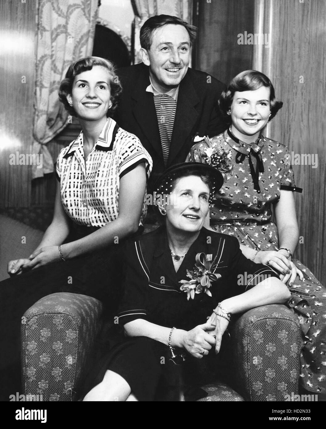 Walt Disney, back, with his wife, Lillian Disney, (seated) and daughters Diane Disney, (left) and Sharon Disney, 1951 Stock Photo