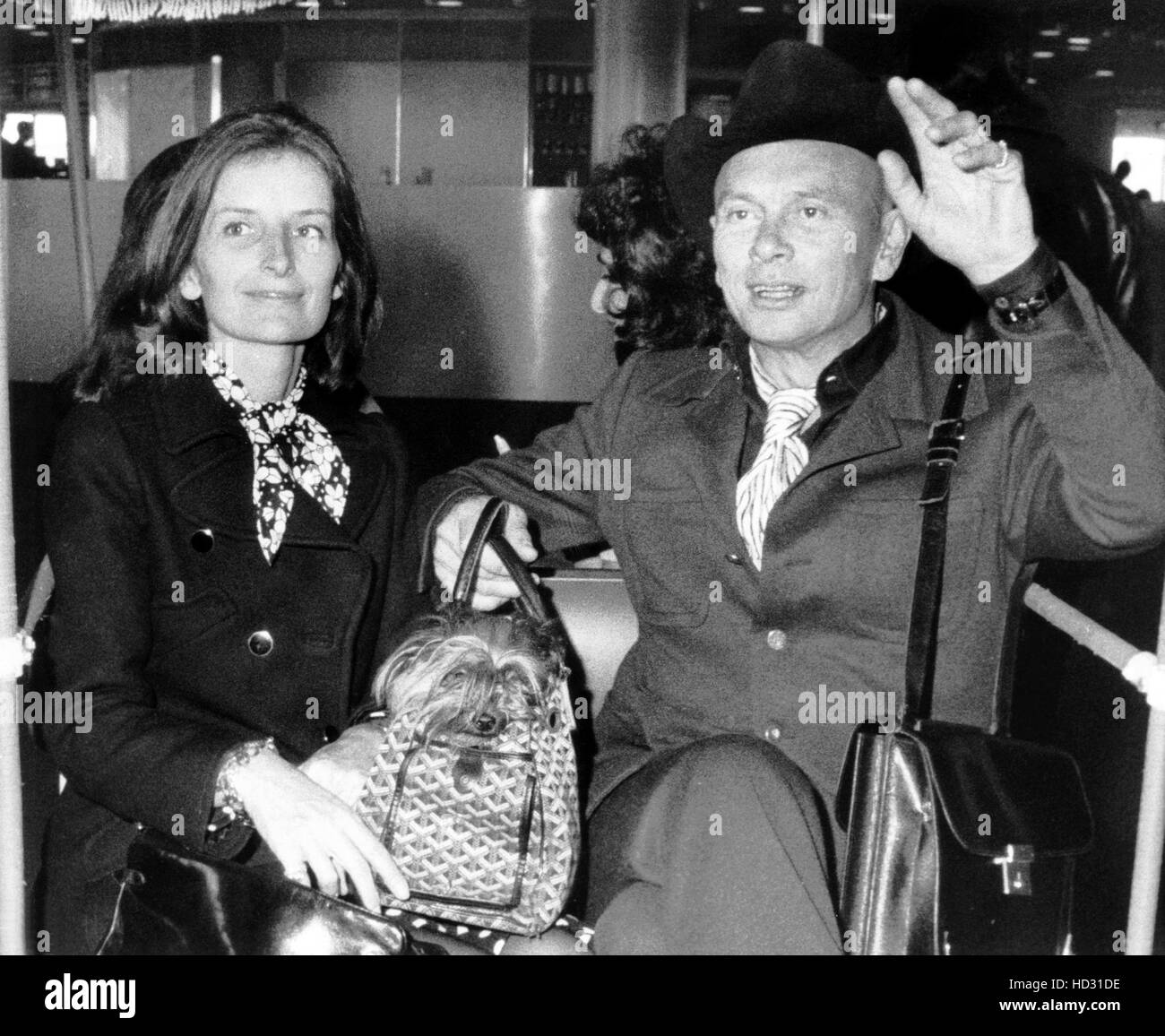 Yul Brynner, right, and his third wife, Jacqueline de Croisset, at Kennedy Airport, October 3