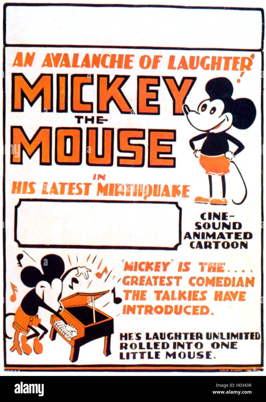 Mickey Mouse, Australian Stock Poster for 'talkie' cartoon, 1929, © Walt Disney / Courtesy: Everett Collection Stock Photo