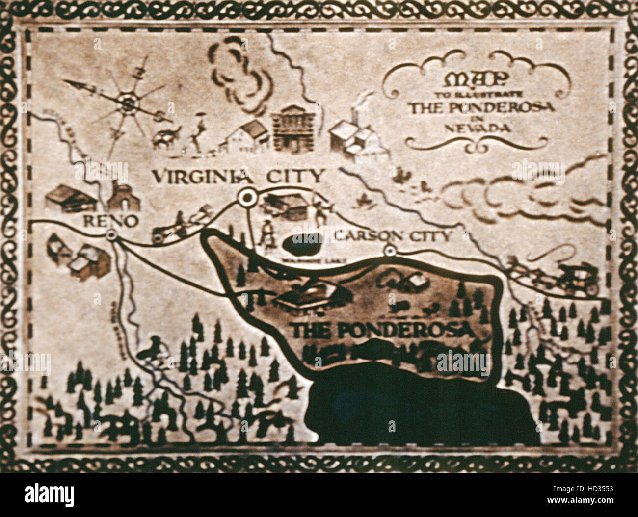 BONANZA, the Ponderosa map, 195973 Stock Photo Alamy