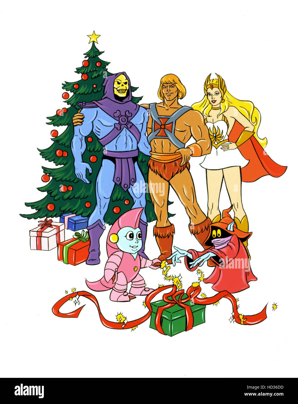 HE-MAN & SHE-RA: A CHRISTMAS SPECIAL, (clockwise from top left): Skeletor,  He-Man, She-Ra, Orko, Machine Creature, 1983 Stock Photo - Alamy