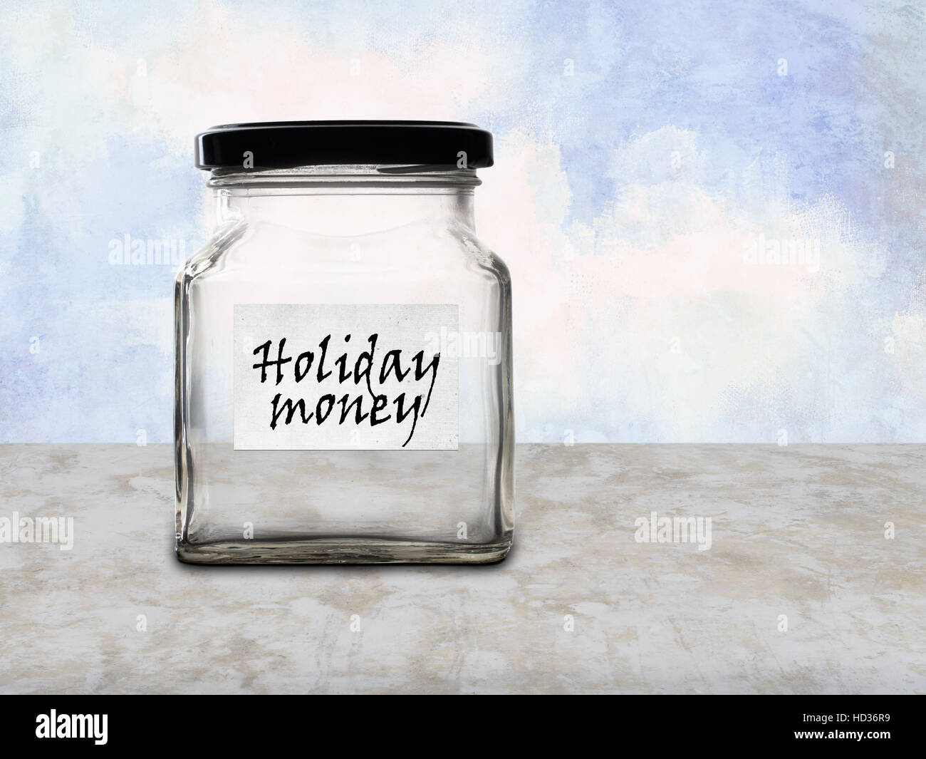 Empty jar. No holiday money - could be vacation or festive season. Stock Photo