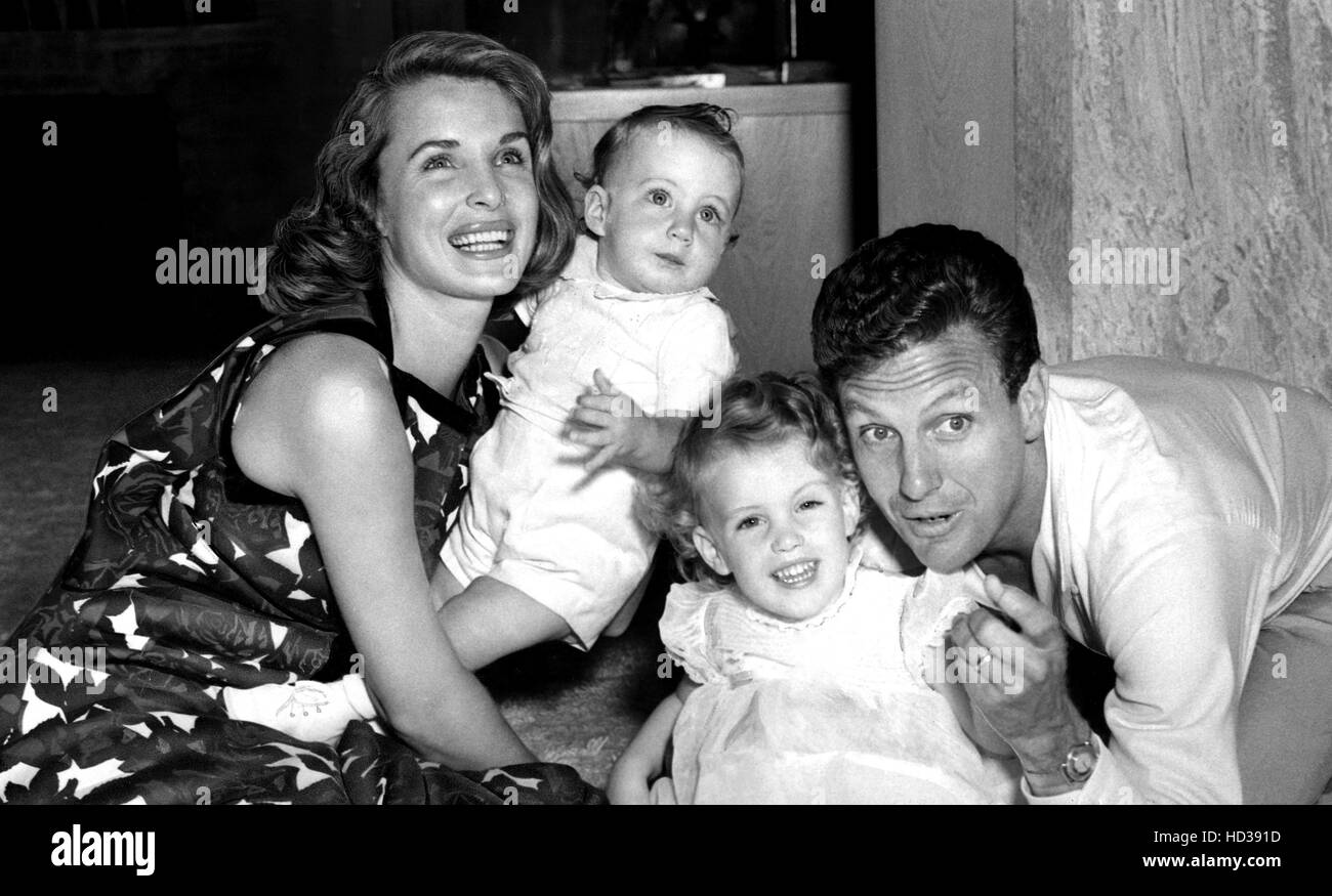 ROBERT STACK, with wife Rosemary Bowe, son Charles, and daughter