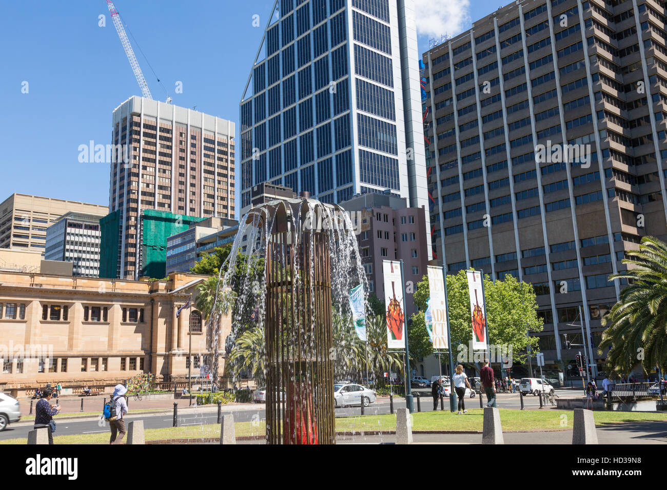 Office buildings and Morshead  fountain Deutsche bank tower  on Macquarie Street in Sydney, New South Wales,Australia Stock Photo