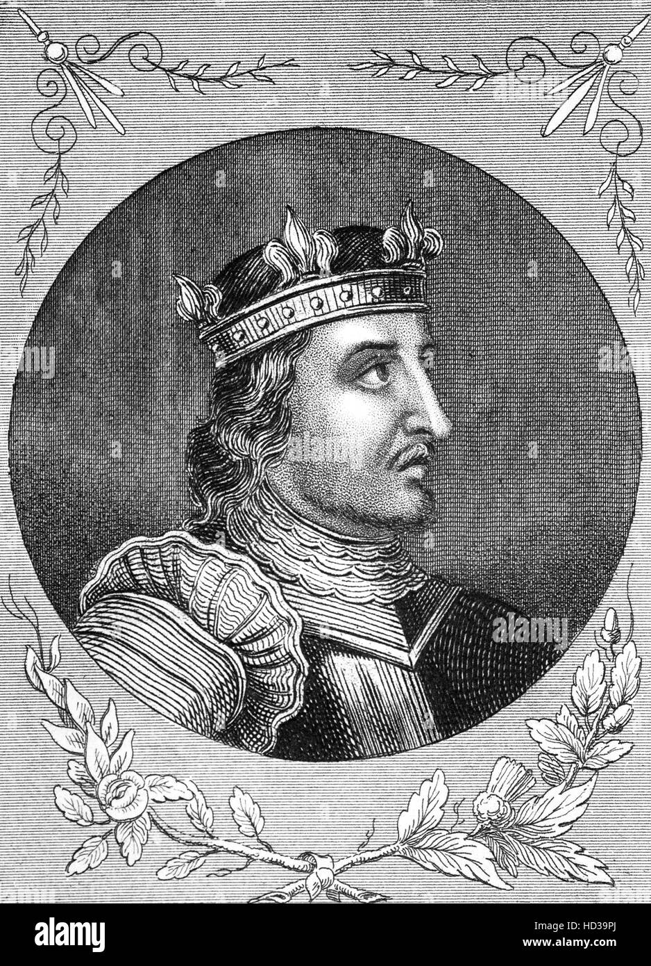 Stephen (1092 – 1154), often referred to as Stephen of Blois, was a grandson of William the Conqueror. He was King of England from 1135 to his death, and also the Count of Boulogne in right of his wife. Stephen's reign was marked by the Anarchy, a civil war with his cousin and rival, the Empress Matilda. Stock Photo