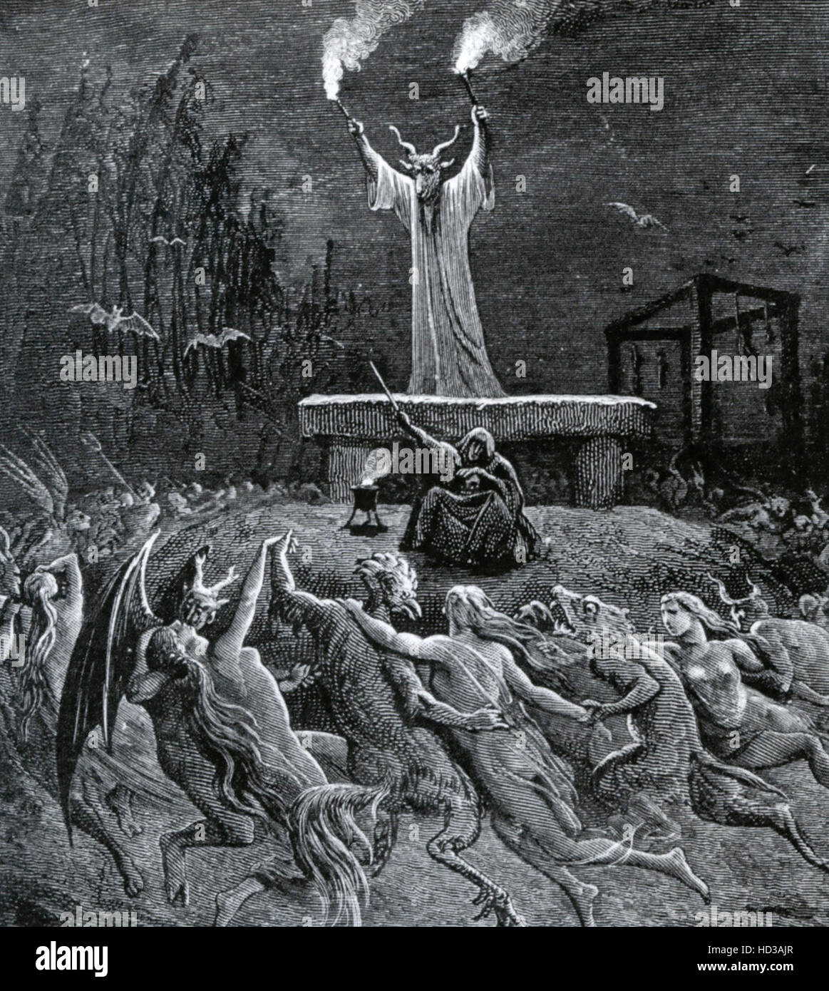 DEVIL WORSHIP  Engraving by Gustave Dore Stock Photo