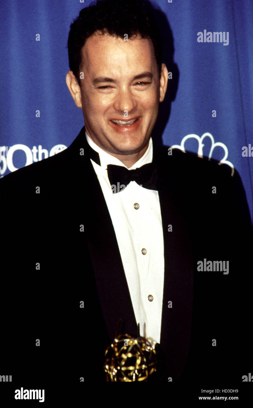 TOM HANKS with 1998 Emmy award for FROM THE EARTH TO THE MOON Stock Photo Alamy