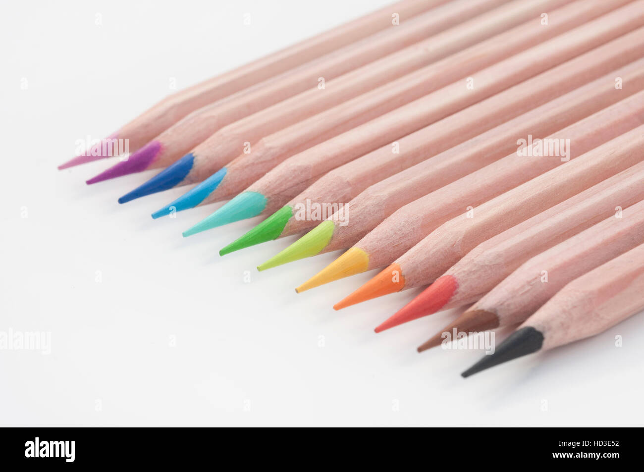 Colouring pencils lined up together Stock Photo