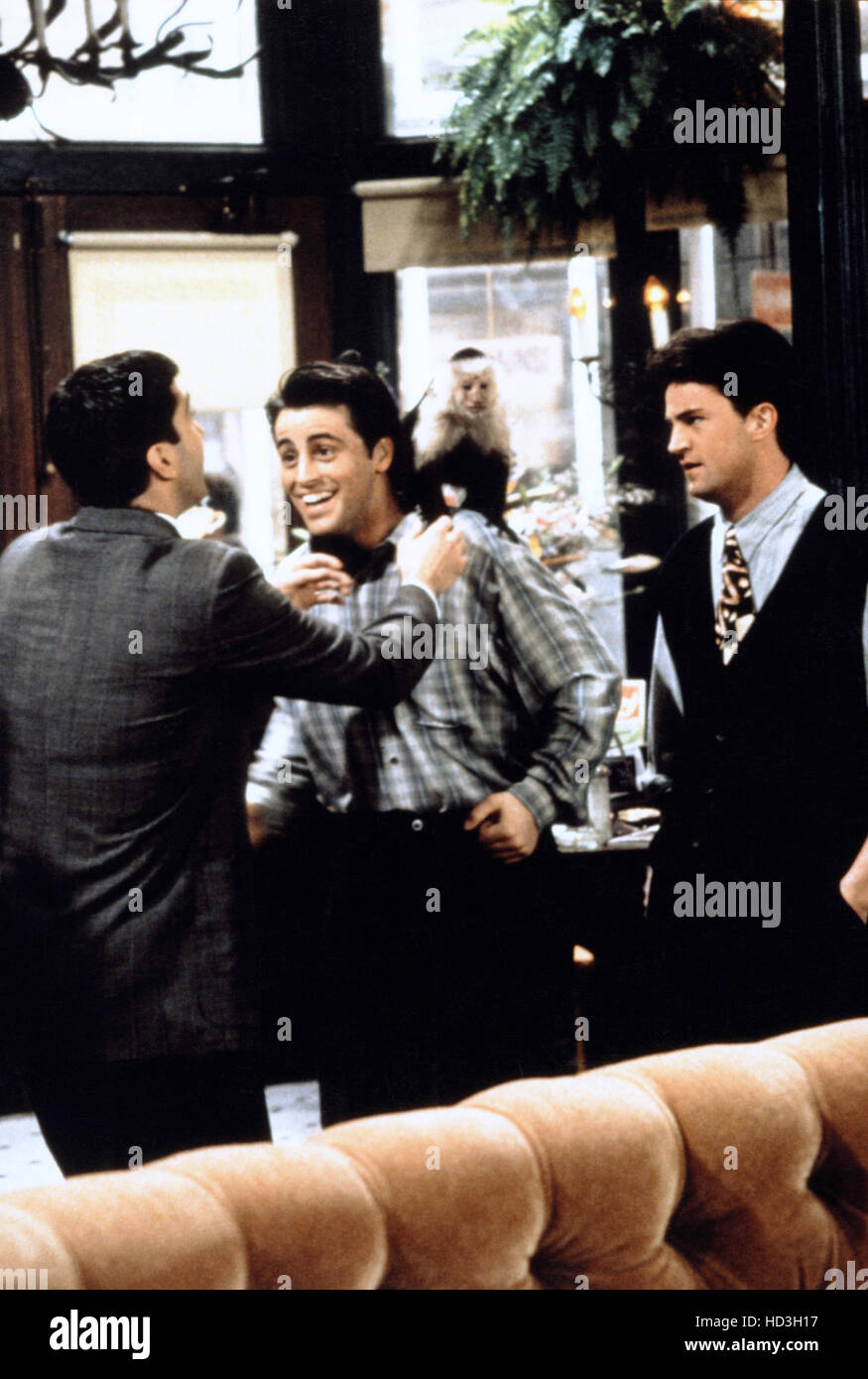 FRIENDS, (from left) David Schwimmer, Matt LeBlanc, Marcel the monkey