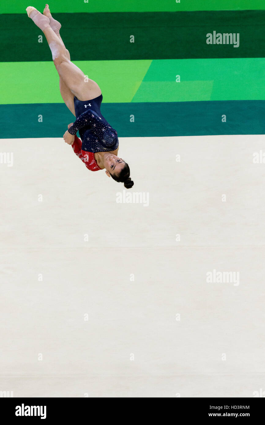 Rio de Janeiro, Brazil. 7  August 2016.  Alexandra Raisman (USA) performs  the floor exercise during Women's Gymnastics qualifying at the 2016 Olympic Stock Photo