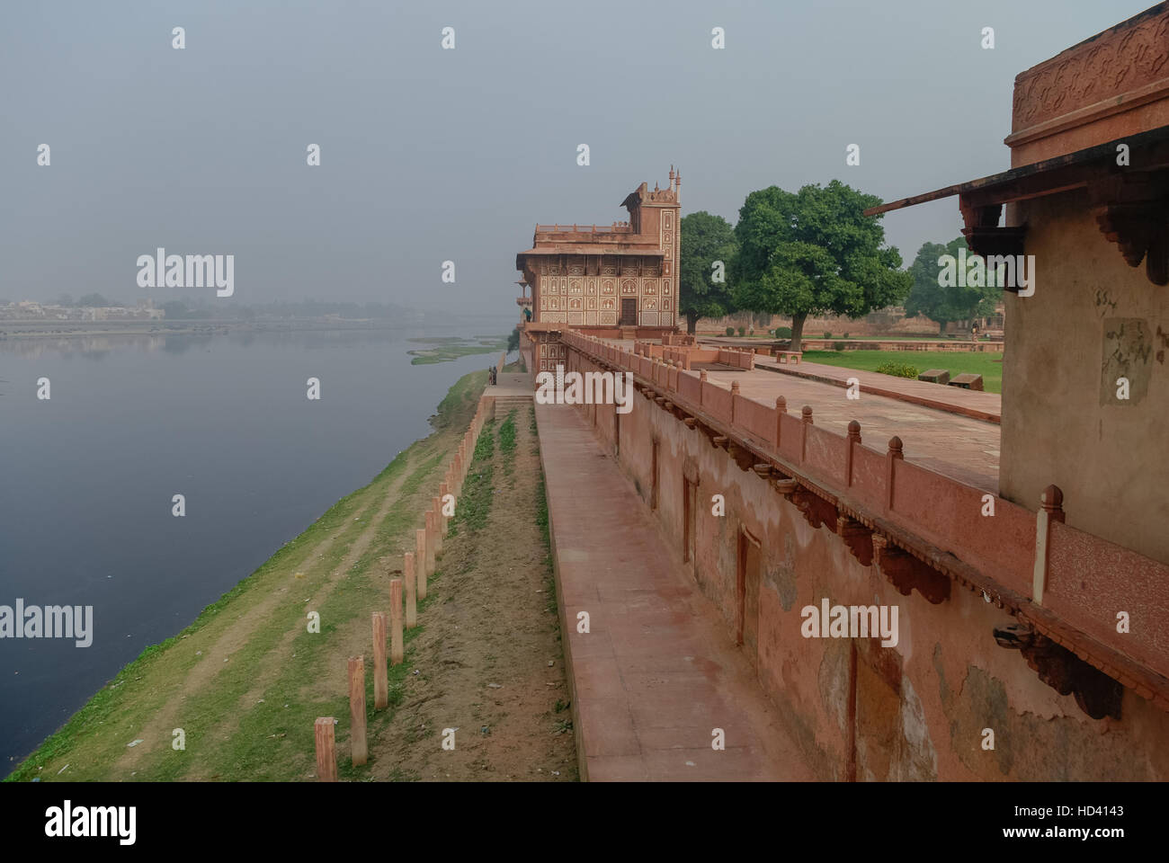 View of Yamuna river from Itmad-Ud-Daulah's tomb in Agra, Uttar Pradesh, India. Also known as the Jewel Box or the Baby Taj. Stock Photo