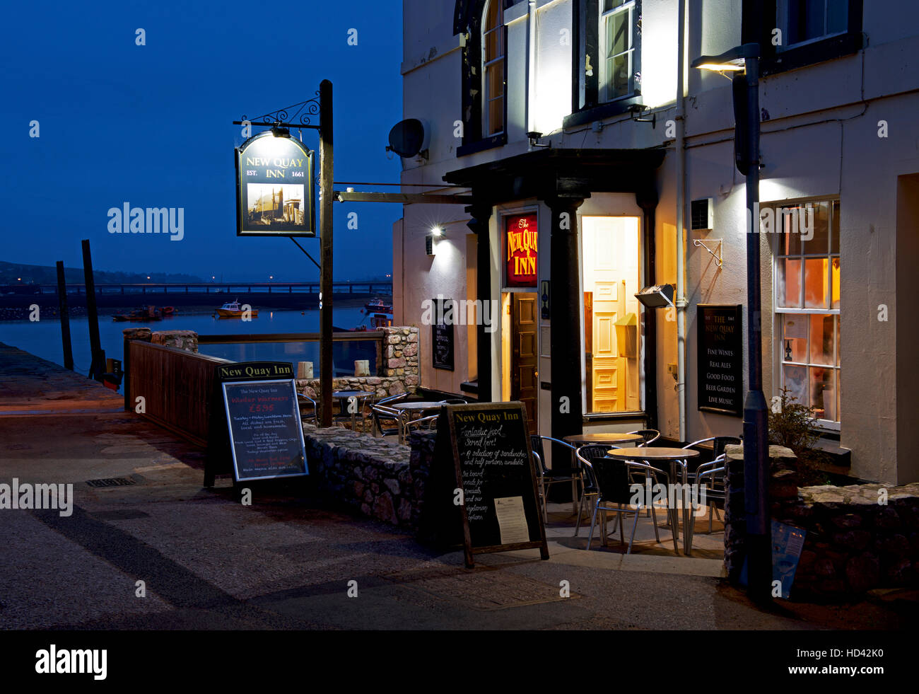 The New Quay Inn at night, Teignmouth, Devon, England UK Stock Photo