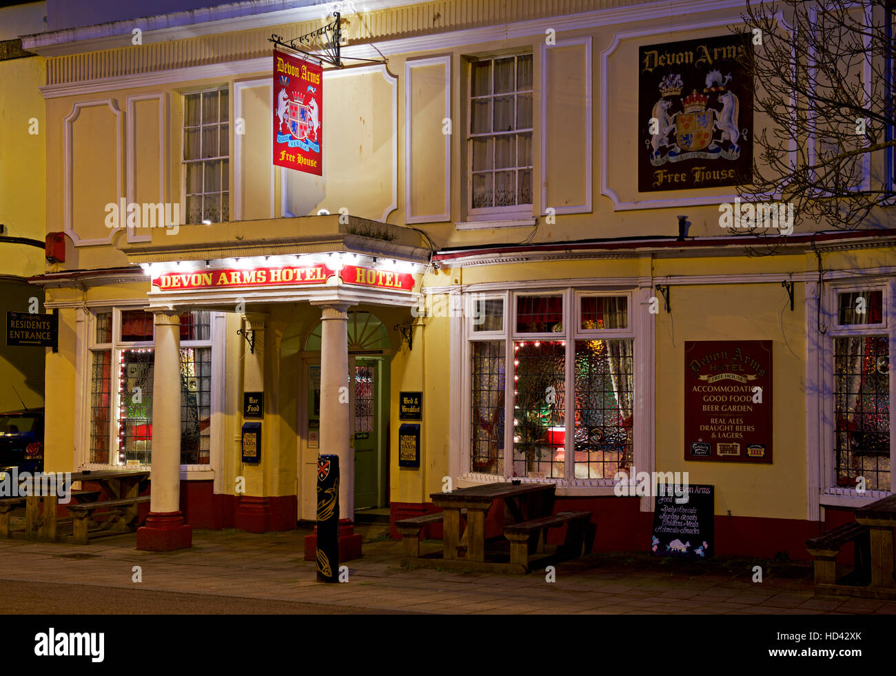 The Devon Arms Hotel at night, Teignmouth, Devon, England UK Stock Photo