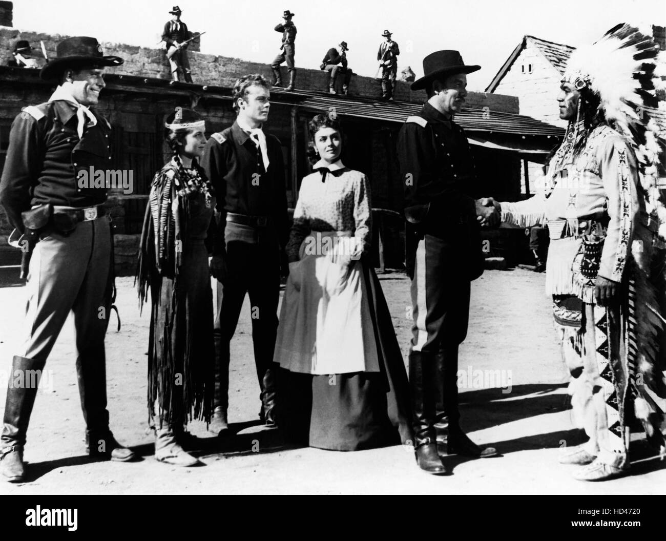 THEY RODE WEST, from left: Phil Carey, May Wynn, Robert Francis, Donna  Reed, Onslow Stevens, Stuart Randall, 1954 Stock Photo - Alamy