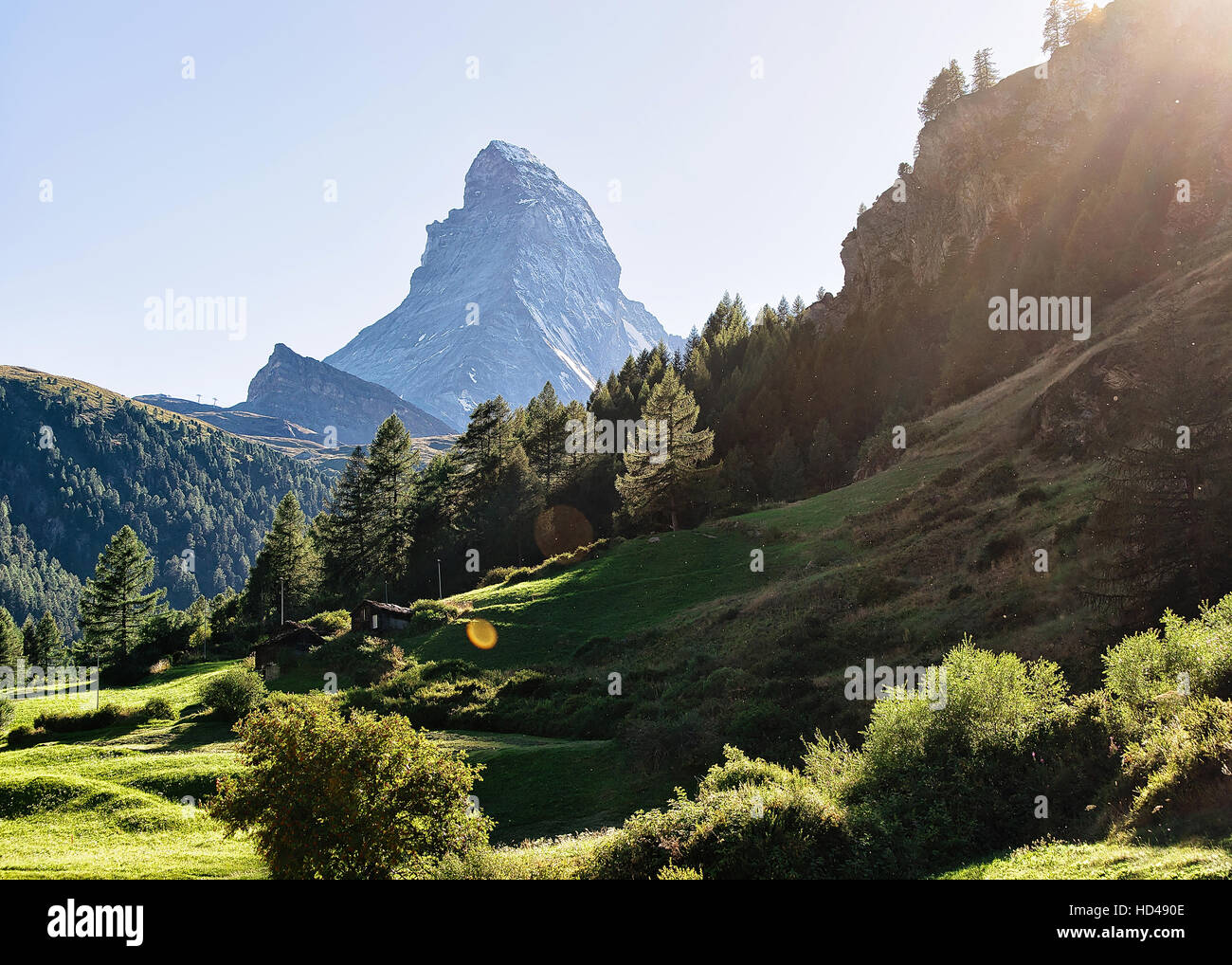 Sun Rays In Mountain Valley Over Beautiful River In