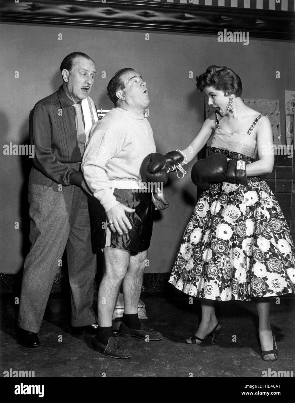 THE COLGATE COMEDY HOUR, from left: Bud Abbott, Lou Costello, Debra Paget, (season 5, episode 20, March 13, 1955), 1950-1955 Stock Photo