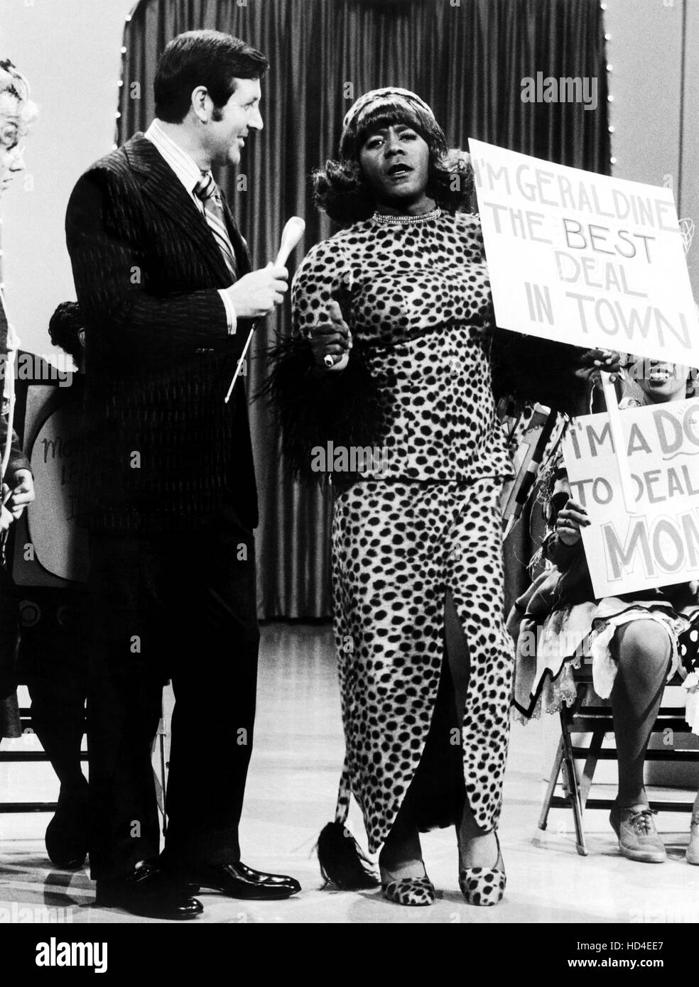 THE FLIP WILSON SHOW, from left Monty Hall, Flip Wilson (as Geraldine), (Season 4, Episode 2