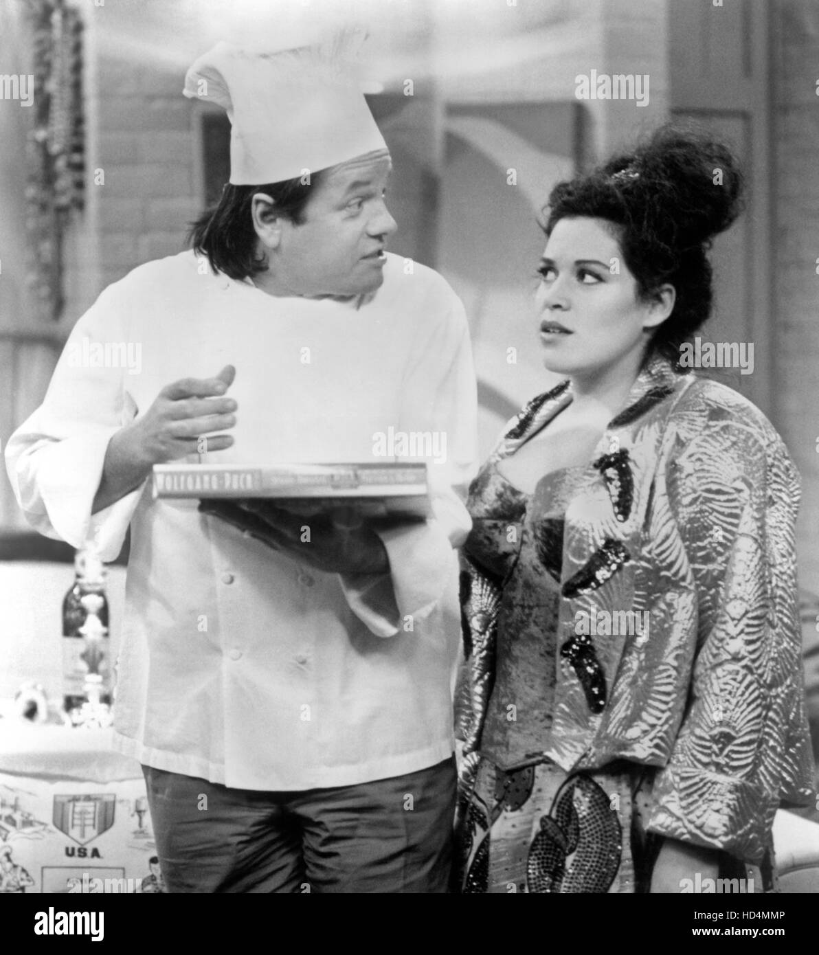 BABES, (from left): Wolfgang Puck, Wendie Jo Sperber, 'Babes, Lies & Videotape', (Season 1, ep. 114, aired Jan. 31, 1991), Stock Photo