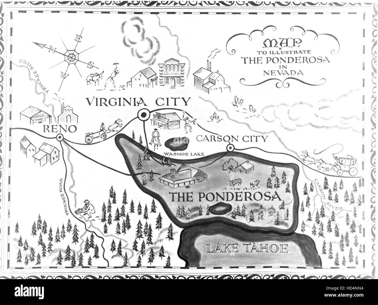 BONANZA, The Ponderosa map, 19591973 Stock Photo Alamy