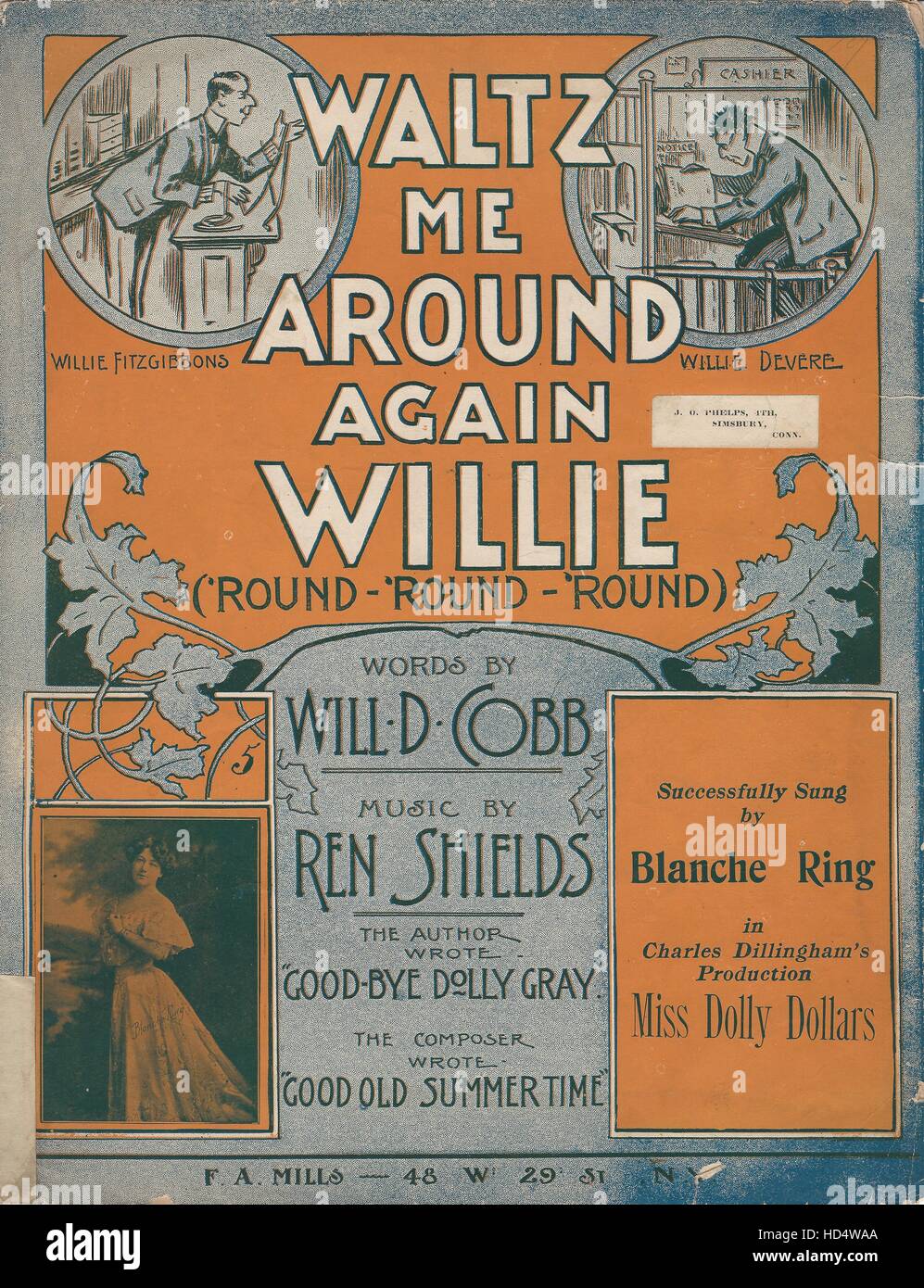 'Waltz Me Around Again Willie' 1906 Sheet Music Cover. Stock Photo